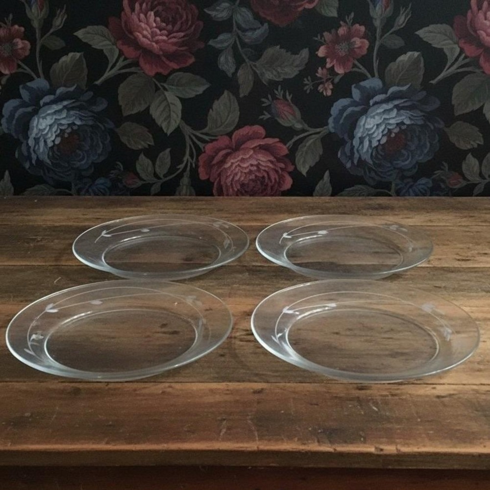 Princess House Heritage Luncheon Plates, Clear Glass Salad Plates, Set of 4 *